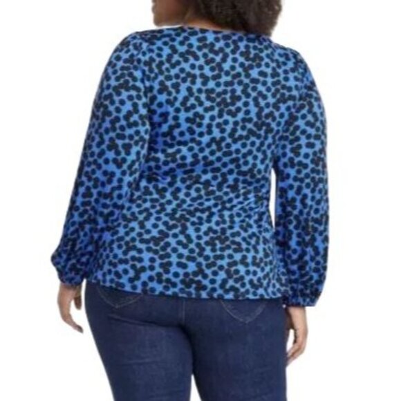 Ava & Viv Womens Plus Size 4X Blue Black Polka Dot Long Sleeve Blouse Bow Detail - Picture 6 of 9